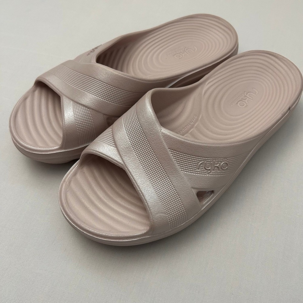 Ryka Sandals Womens 8 Light Pink‎ Pearly Refresh Comfort Arch Recovery Slides